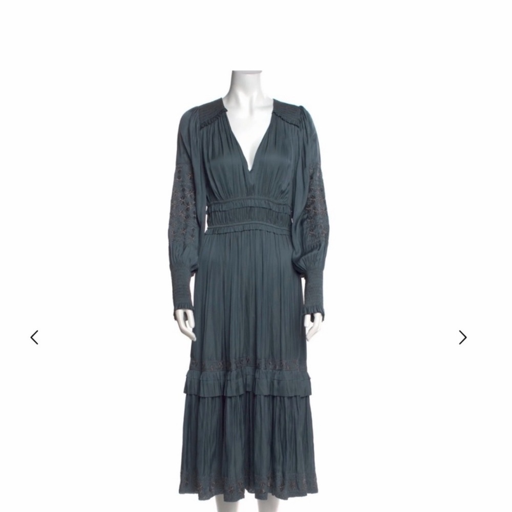 Ulla Johnson Shaina Embroidered Midi Dress in Slate Blue